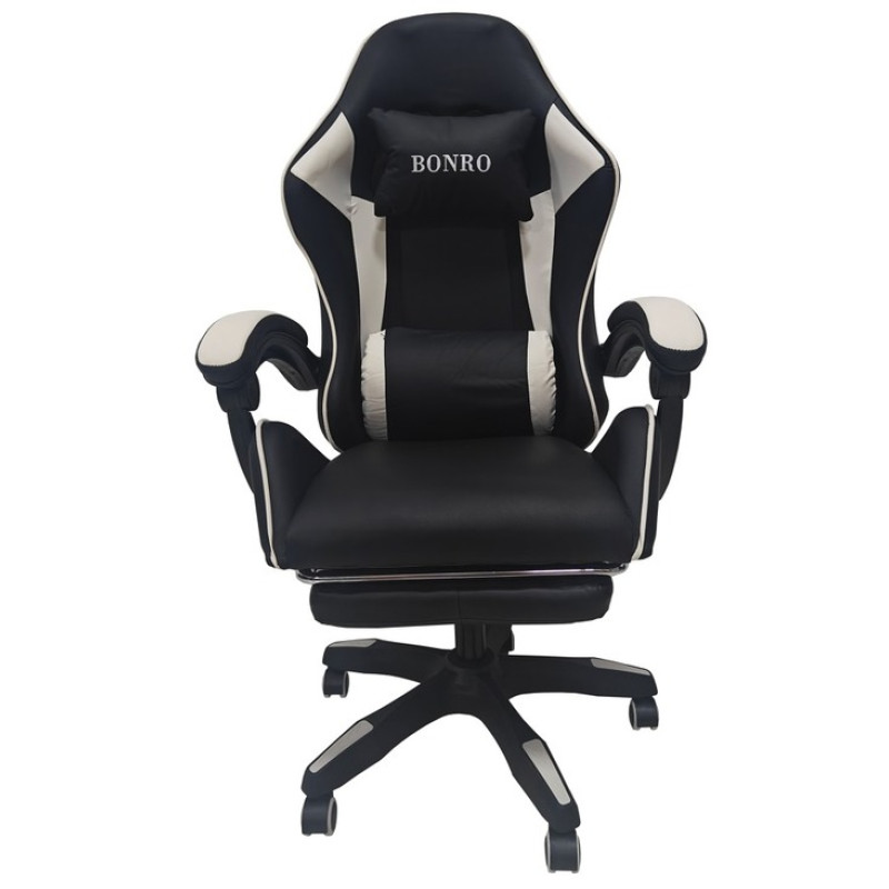 Крісло геймерське Bonro B-945 з підставкою для ніг, біле