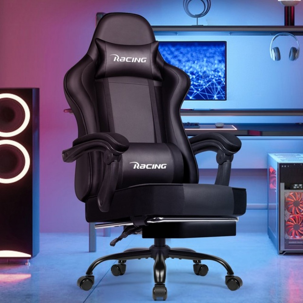 Крісло офісне з підставкою для ніг Bonro Racing B-059 чорне