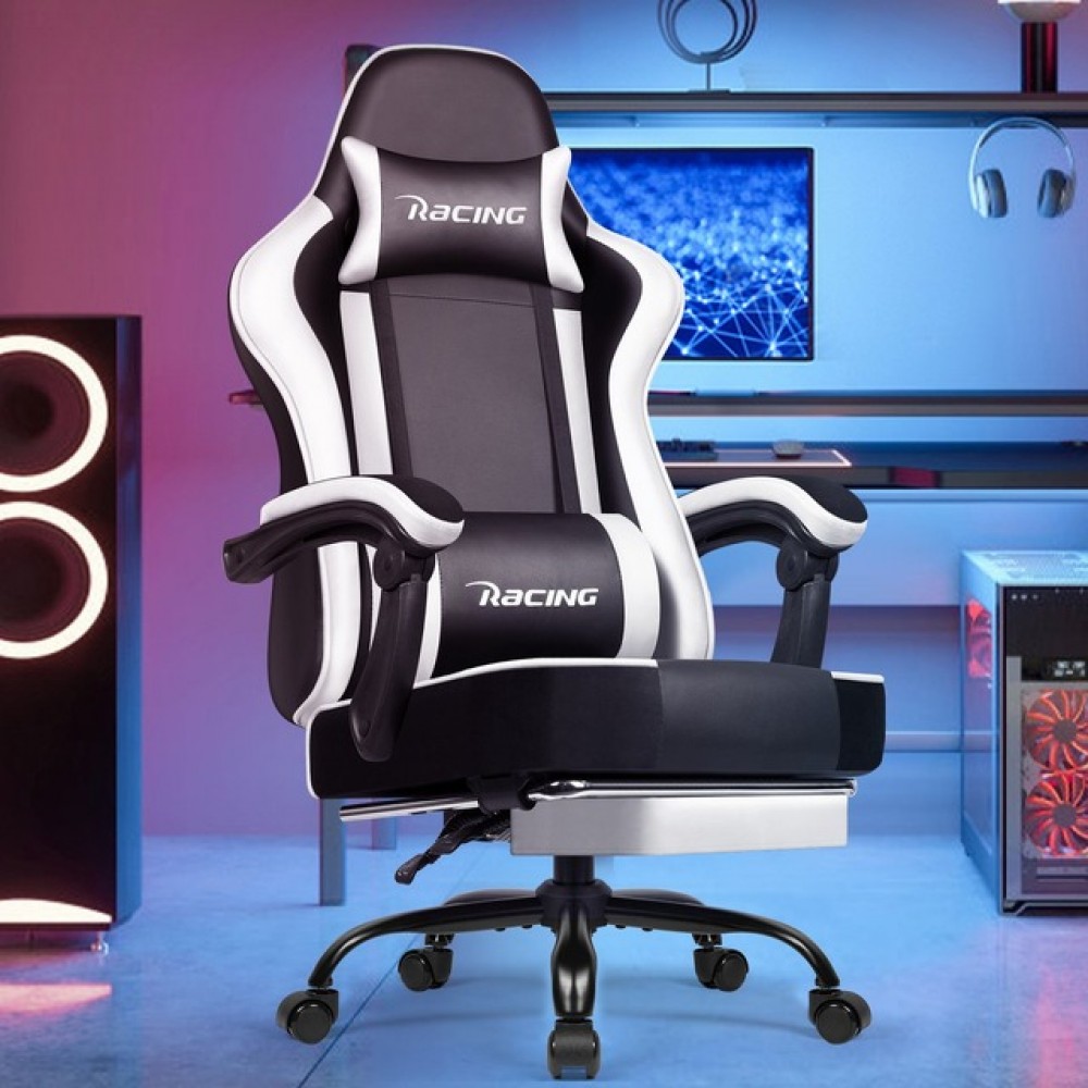 Крісло офісне з підставкою для ніг Bonro Racing B-059 біле