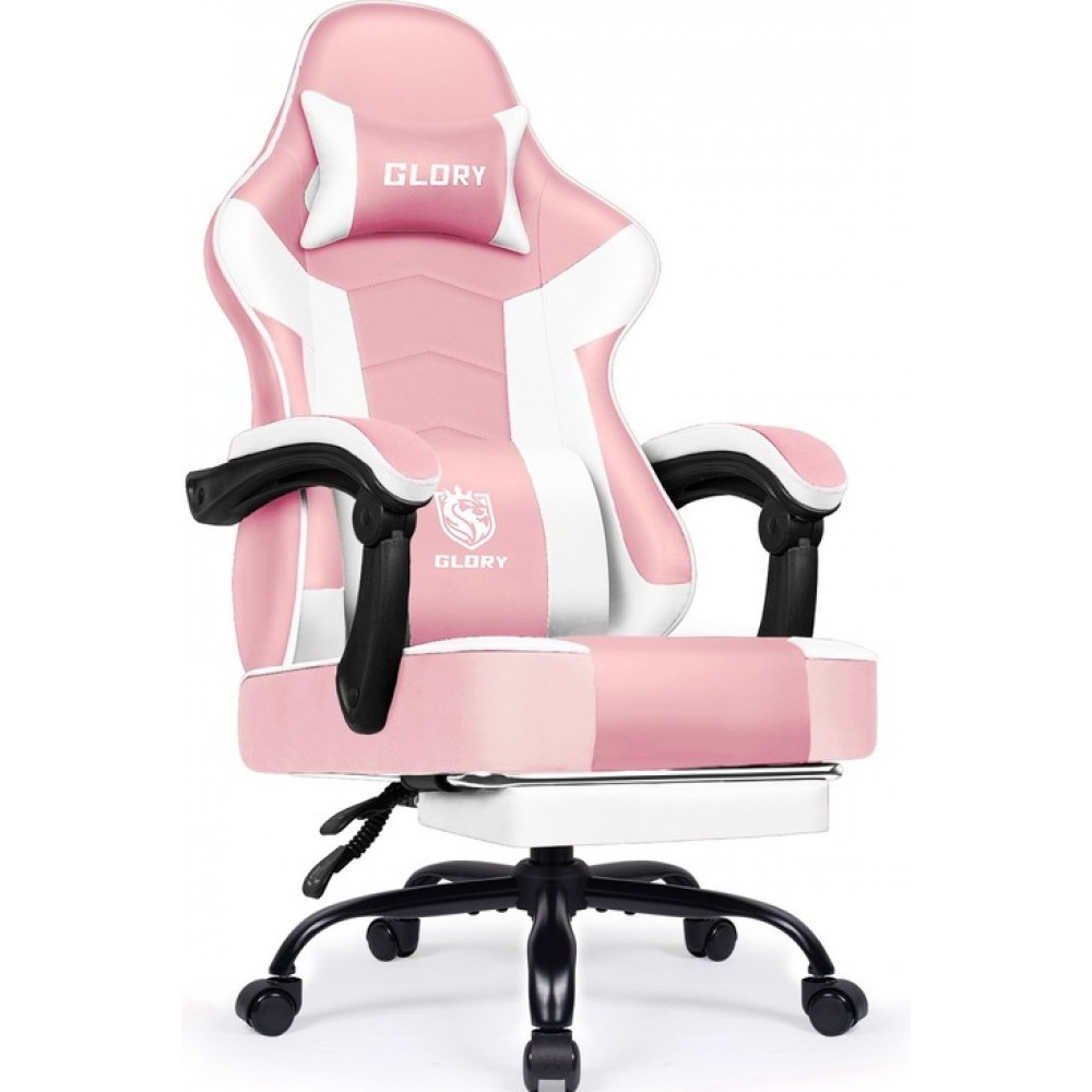 Геймерское кресло с подставкой для ног Bonro Glory DC-203 розово-белое