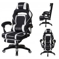Геймерское кресло Bonro B-141 чёрно-белое с подставкой для ног