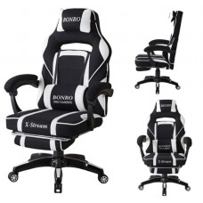 Крісло геймерське Bonro B-141 чорно-біле з підставкою для ніг