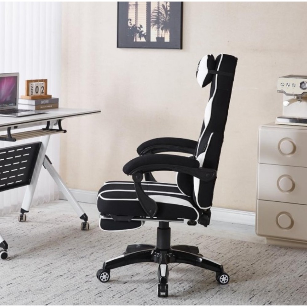 Крісло геймерське Bonro B-141 чорно-біле з підставкою для ніг