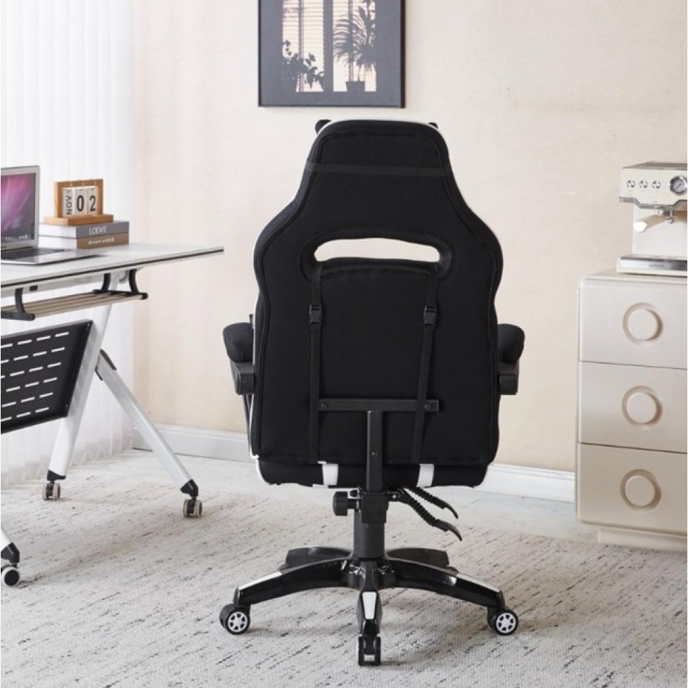 Крісло геймерське Bonro B-141 чорно-біле з підставкою для ніг