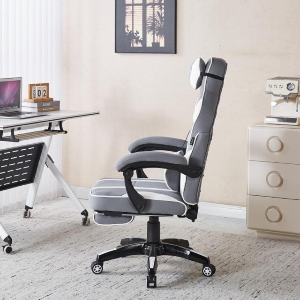 Крісло геймерське Bonro B-141 біло-сіре з підставкою для ніг