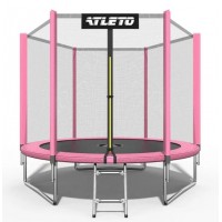 Батут Atleto 183 см з сіткою та драбинкою, рожевий