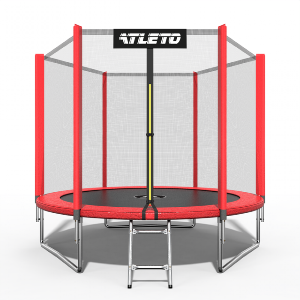 Батут Atleto 183 см з сіткою та драбинкою, червоний
