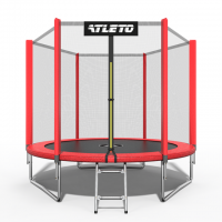 Батут Atleto 183 см з сіткою та драбинкою, червоний
