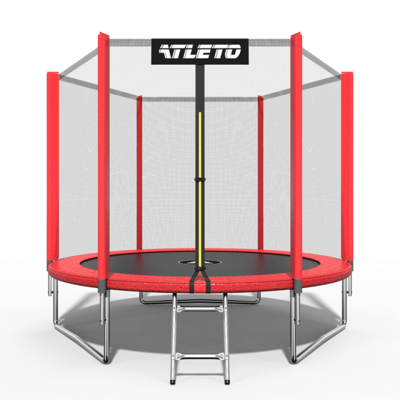 Батут Atleto 183 см с сеткой и лестницей, красный