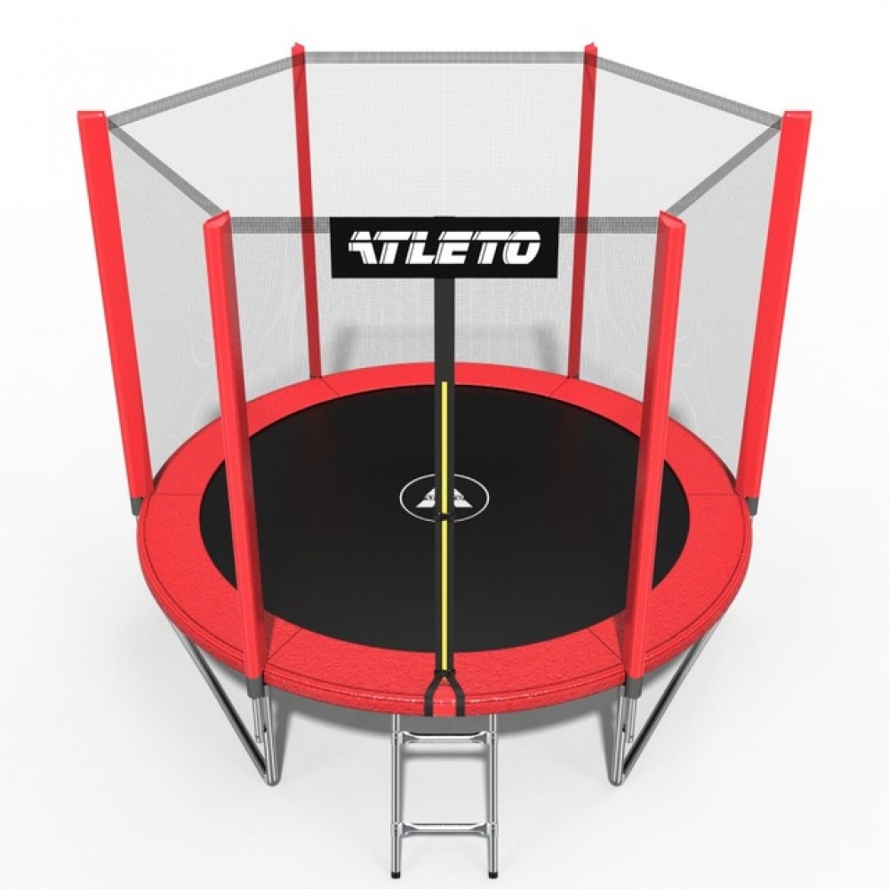 Батут Atleto 183 см з сіткою та драбинкою, червоний