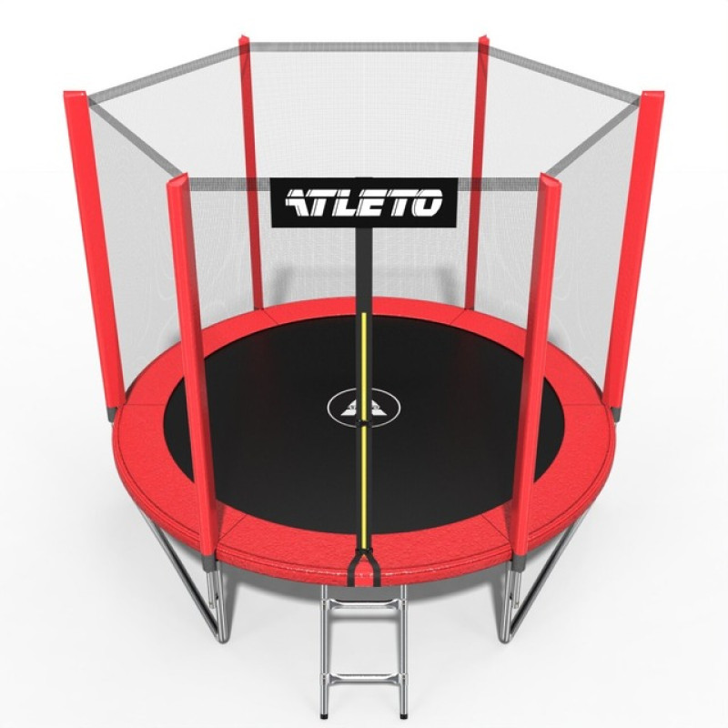 Батут Atleto 183 см с сеткой и лестницей, красный