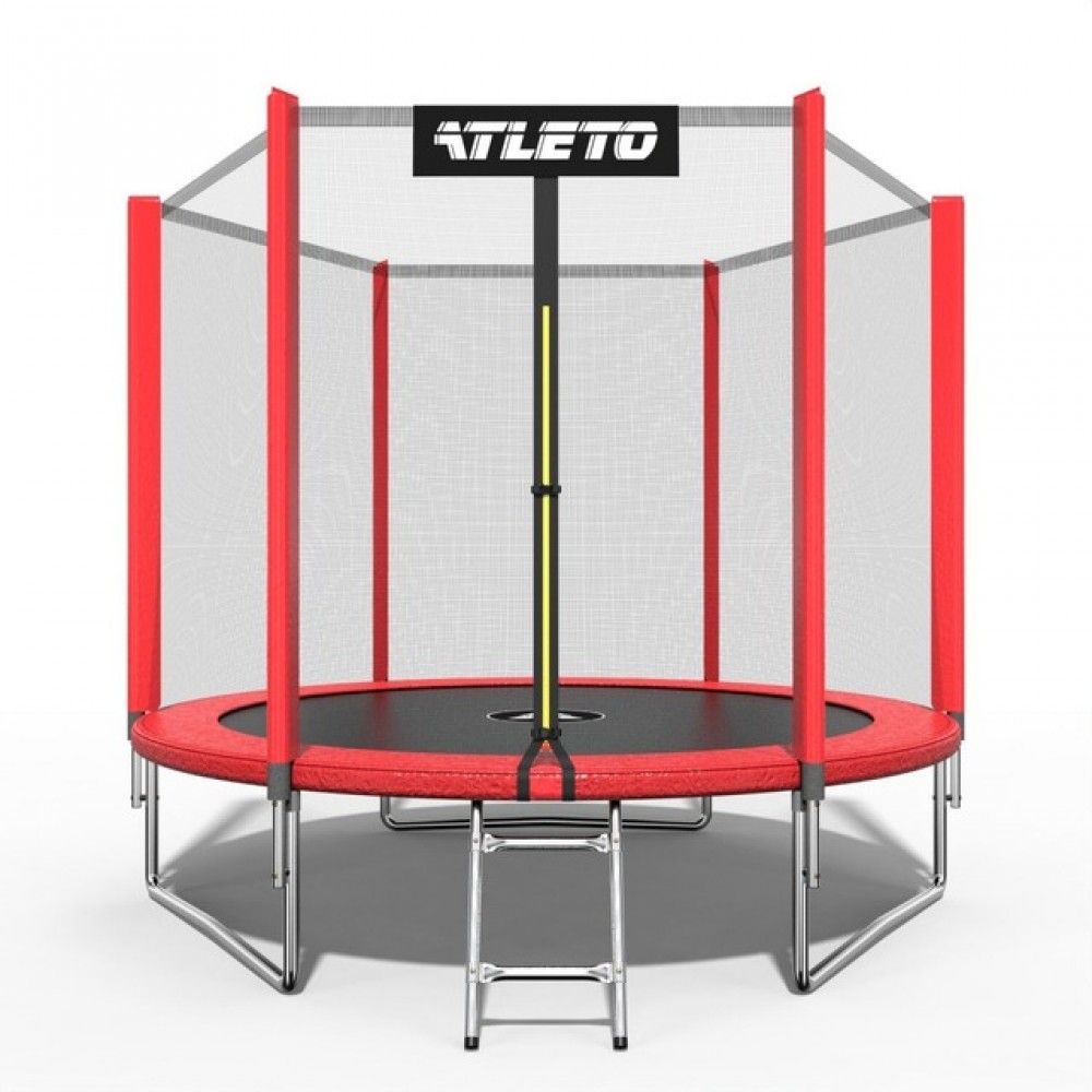 Батут Atleto 183 см з сіткою та драбинкою, червоний