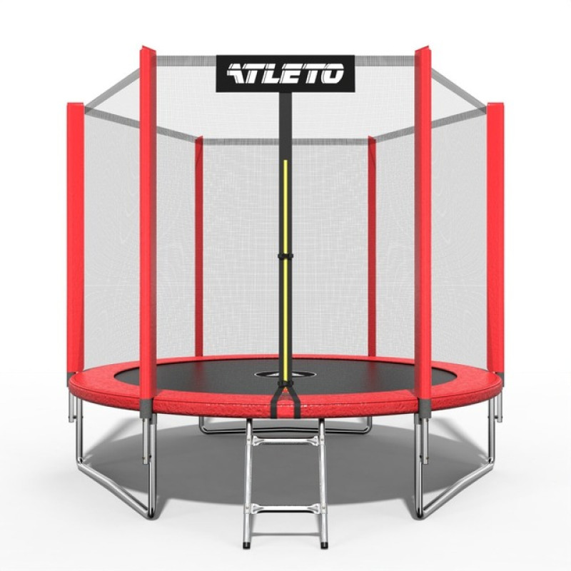 Батут Atleto 183 см с сеткой и лестницей, красный