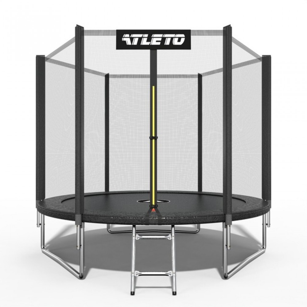 Батут Atleto 312 см з сіткою та драбиною, чорний