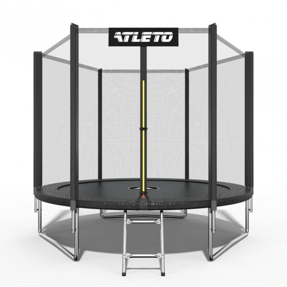 Батут Atleto 312 см з сіткою та драбиною, чорний