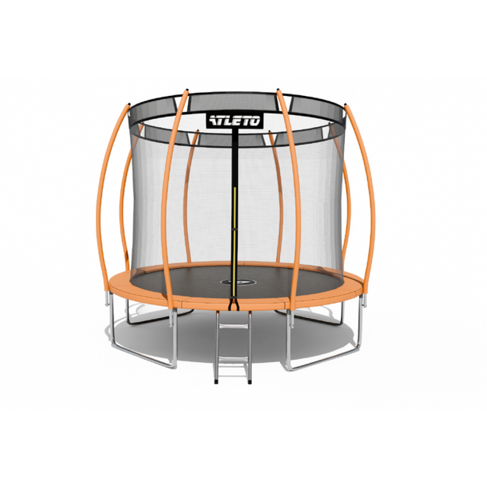 Батут Atleto 374 см с внутренней сеткой и лестницей оранжевый