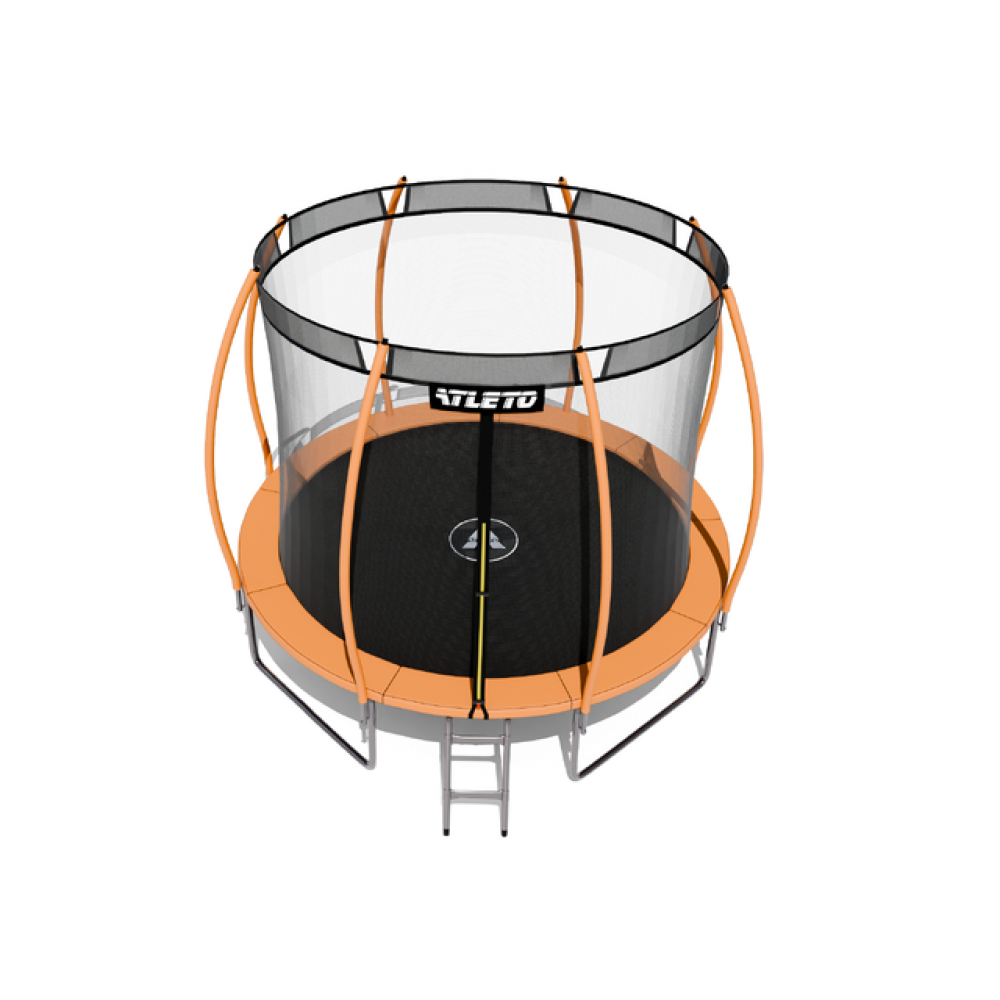 Батут Atleto 374 см с внутренней сеткой и лестницей оранжевый