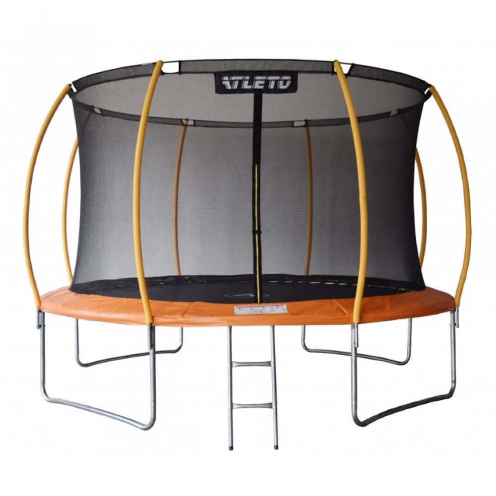 Батут Atleto 374 см с внутренней сеткой и лестницей оранжевый