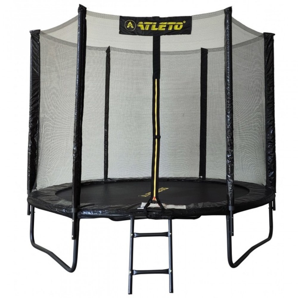 Батут Atleto Black 252 см з сіткою та драбинкою