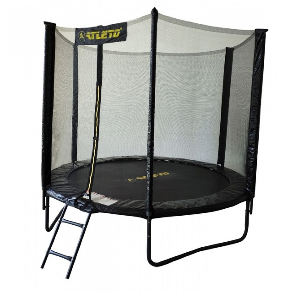 Батут Atleto Black 252 см з сіткою та драбинкою