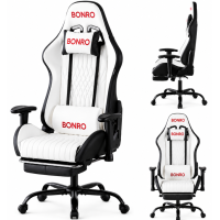 Геймерське крісло Bonro 1002G-1 з підставкою для ніг, біле