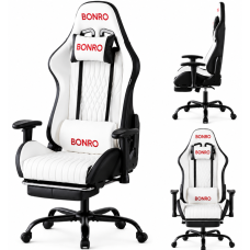 Геймерське крісло Bonro 1002G-1 з підставкою для ніг, біле