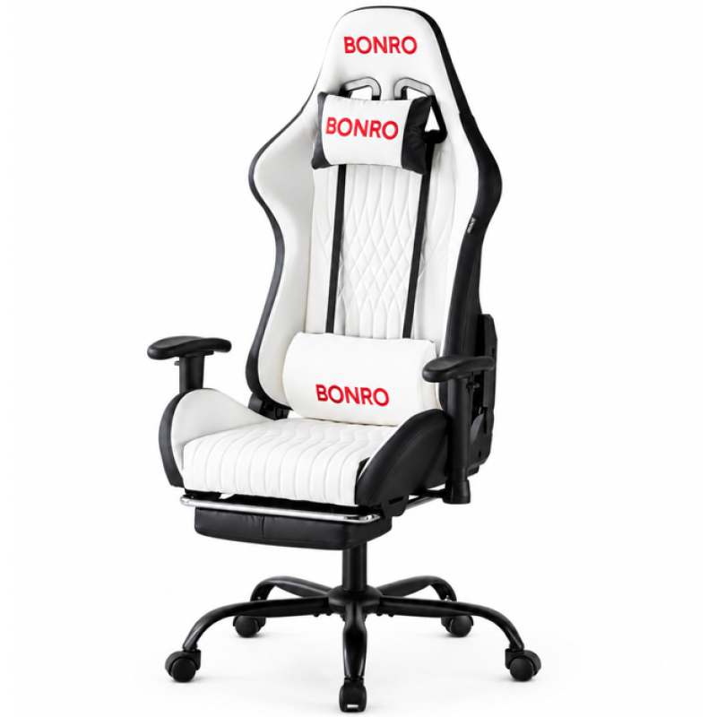 Геймерське крісло Bonro 1002G-1 з підставкою для ніг, біле