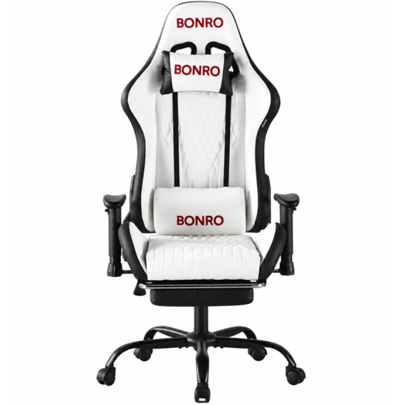 Геймерське крісло Bonro 1002G-1 з підставкою для ніг, біле