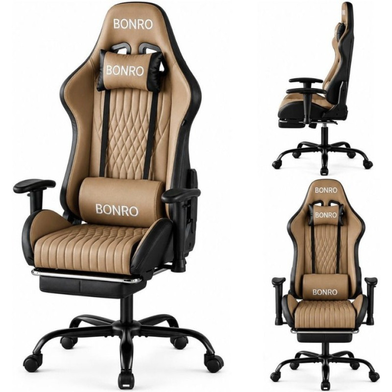 Геймерське крісло Bonro 1002G-1 з підставкою для ніг, коричневе