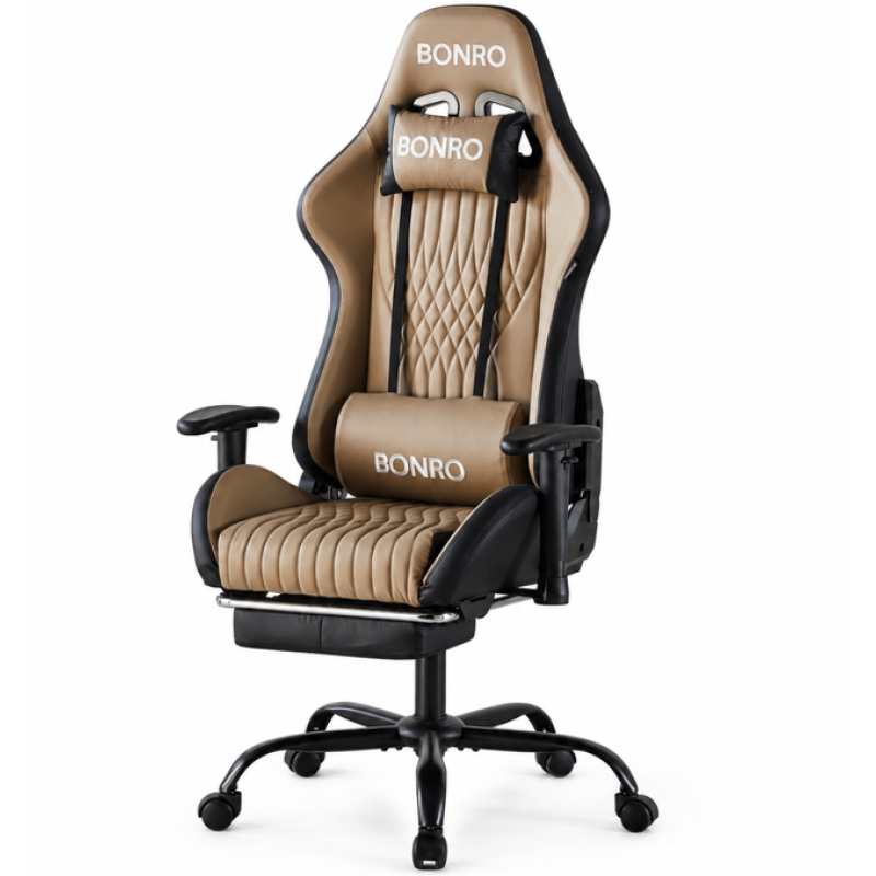 Геймерське крісло Bonro 1002G-1 з підставкою для ніг, коричневе