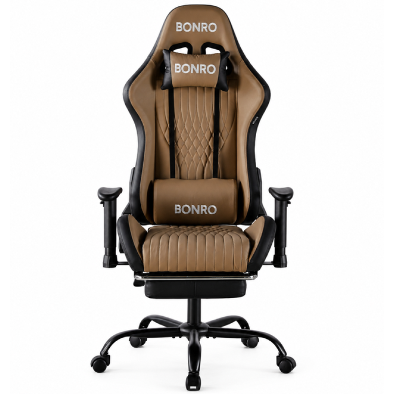 Геймерське крісло Bonro 1002G-1 з підставкою для ніг, коричневе