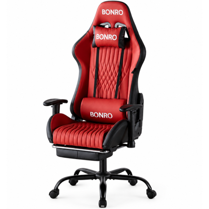 Геймерське крісло Bonro 1002G-1 з підставкою для ніг, червоне