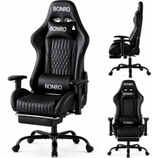 Геймерське крісло Bonro 1002G-1 з підставкою для ніг, чорне