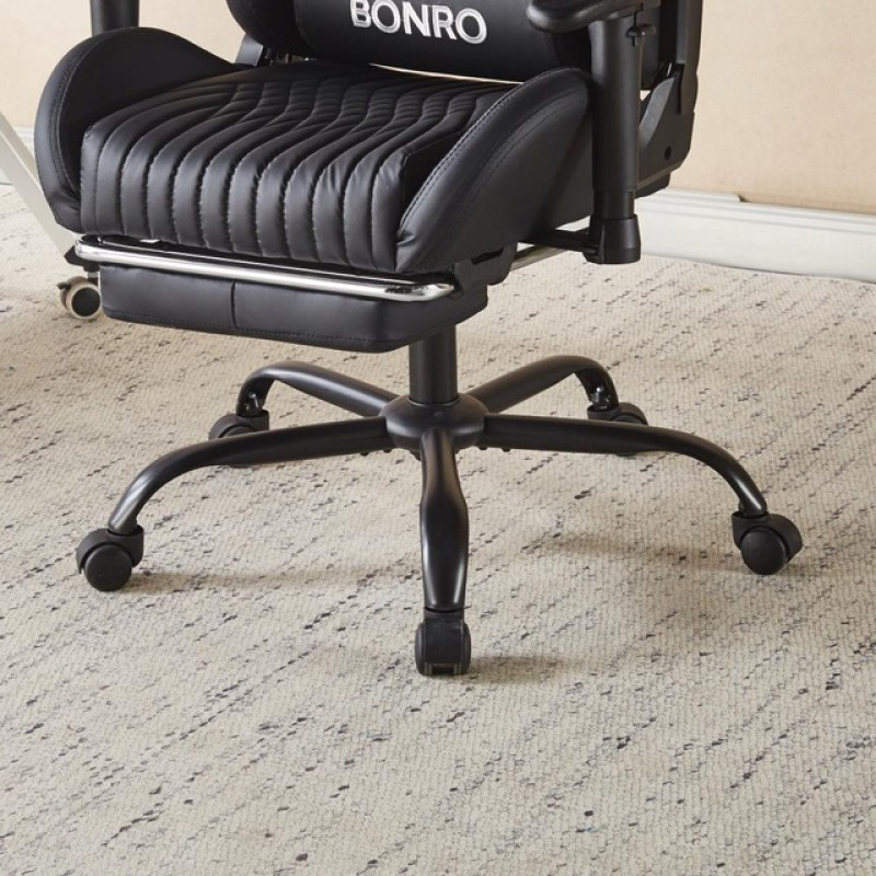 Геймерське крісло Bonro 1002G-1 з підставкою для ніг, чорне