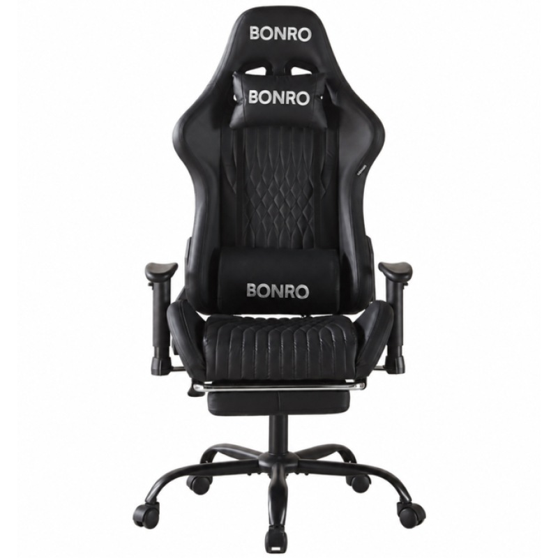Геймерське крісло Bonro 1002G-1 з підставкою для ніг, чорне