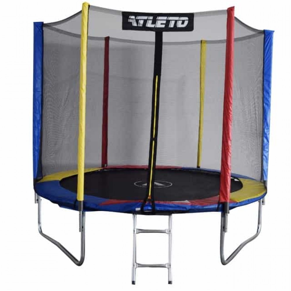 Батут Atleto Multikolor 183 см с сеткой и лестницей