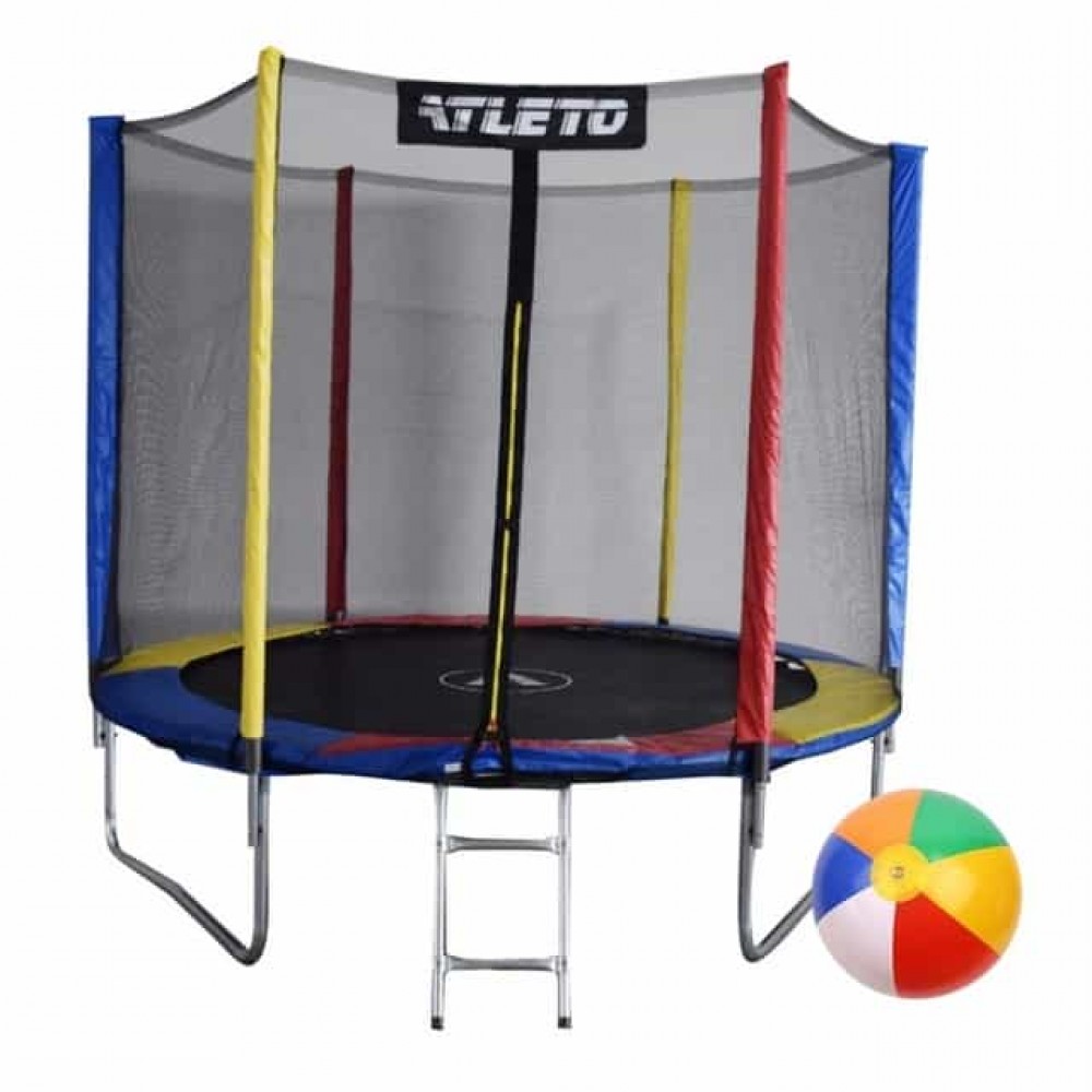 Батут Atleto Multikolor 183 см с сеткой и лестницей