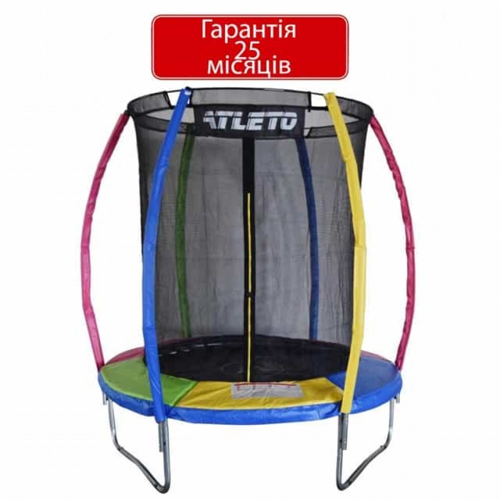 Батут Atleto Multikolor 183 см с внутренней сеткой и лестницей