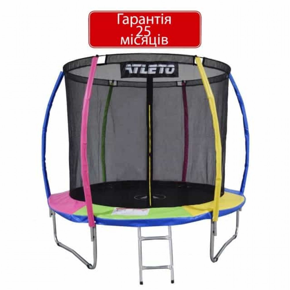 Батут Atleto Multikolor 183 см с внутренней сеткой и лестницей