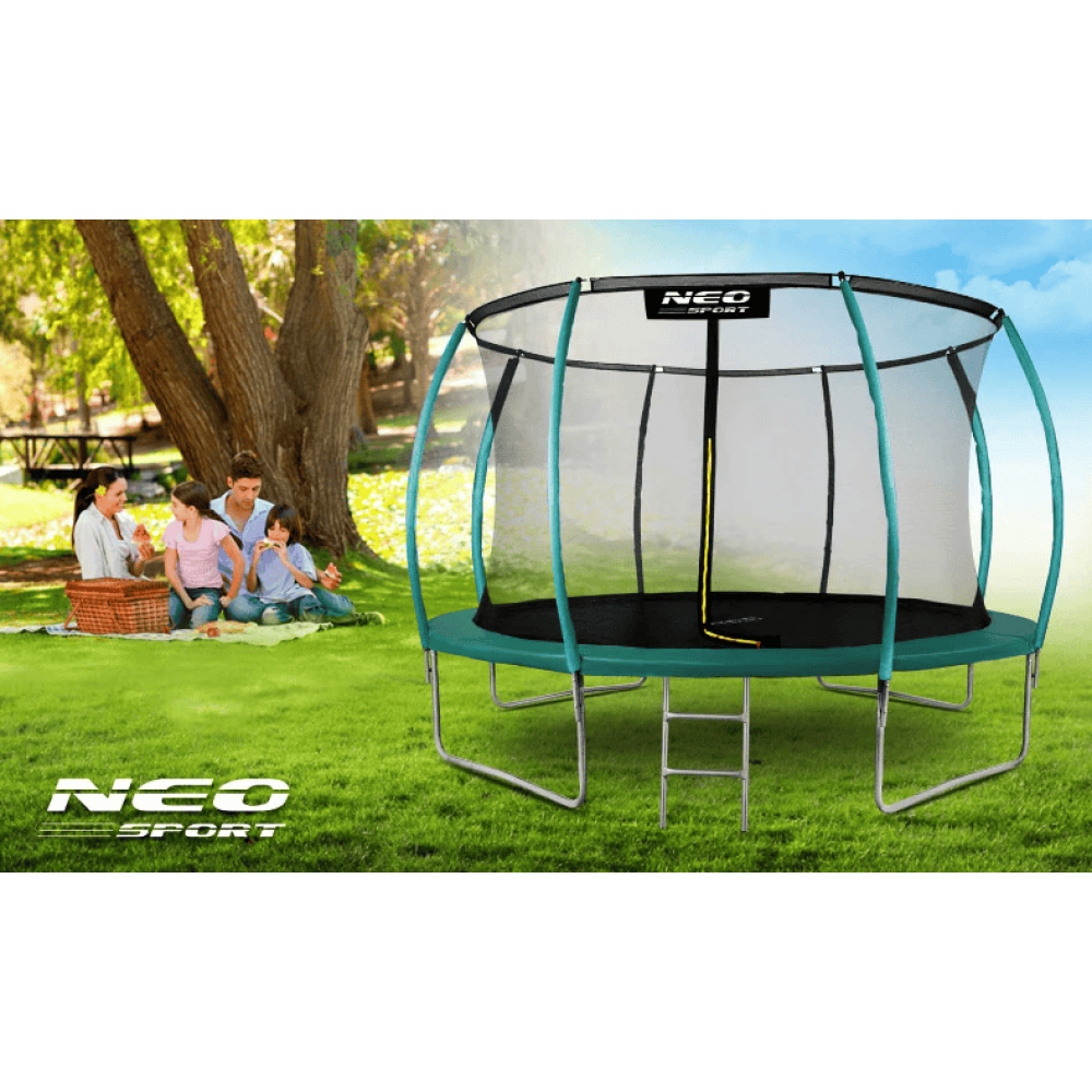 Батут Neo-Sport Premium 374 см Green з сіткою і драбинкою