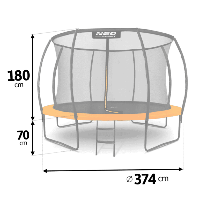 Батут Neo-Sport Premium 374 см Orange з сіткою і драбинкою