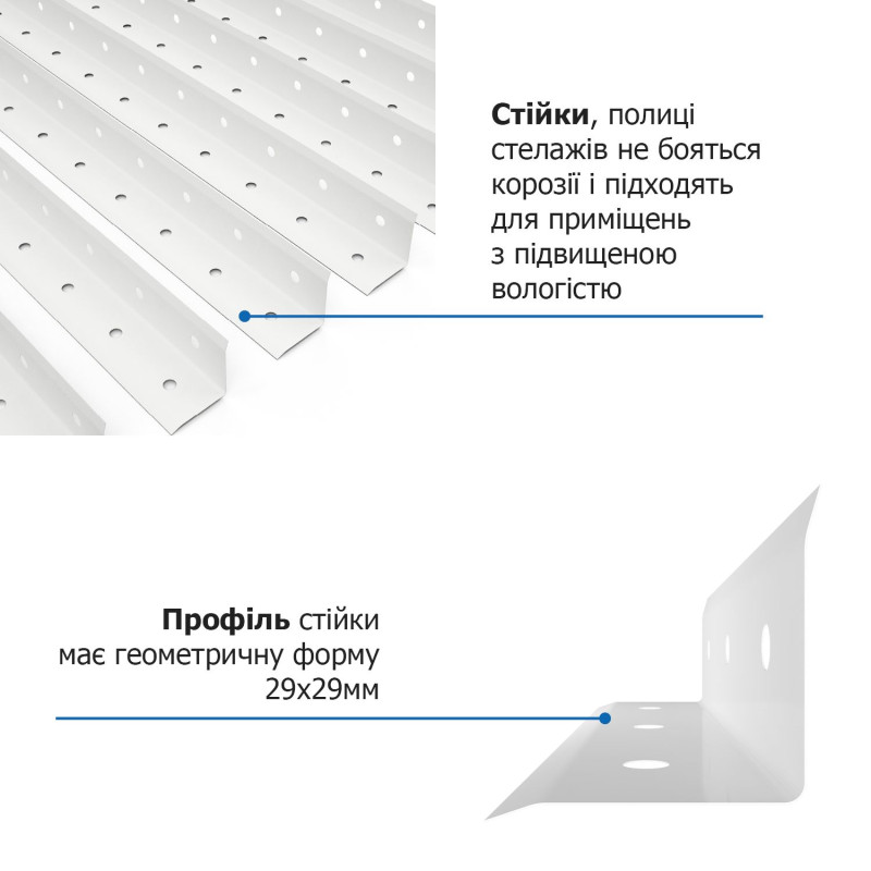 Стелаж РЕК-1 150х75х30 білий Меткас, 35 кг/полицю, 4 полиці, фарбований, металевий