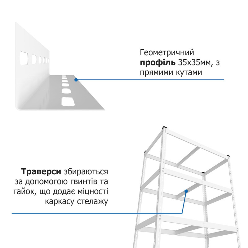 Стелаж Еталон Е251 1800х900х500 Меткас 175 кг/полицю, 5 полиць, ДСП, фарбований, металевий