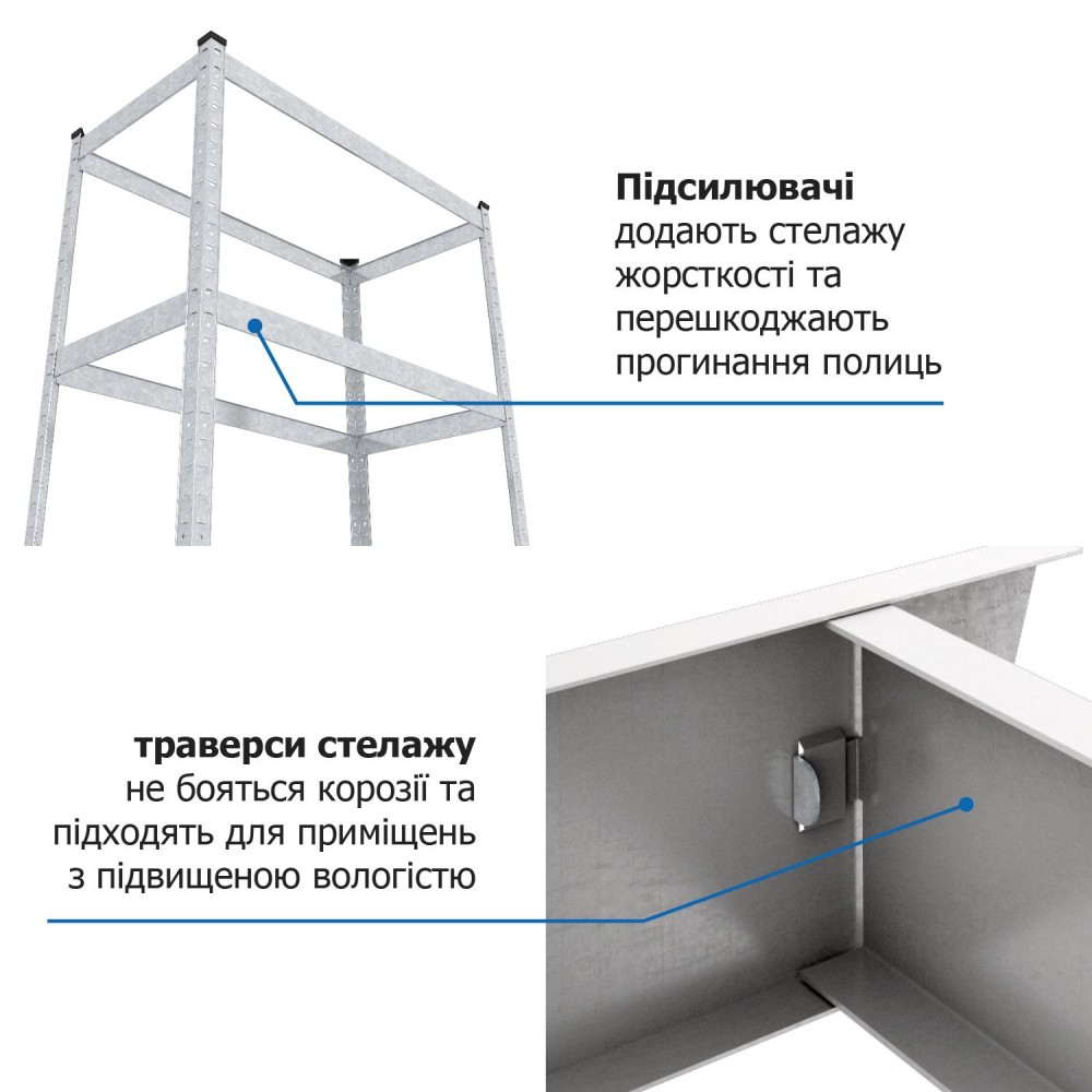 Стеллаж Бюджет ОМ 1800х400х400 Metkas, 175 кг/полку, 5 полок, МДФ, оцинкованный, металлический