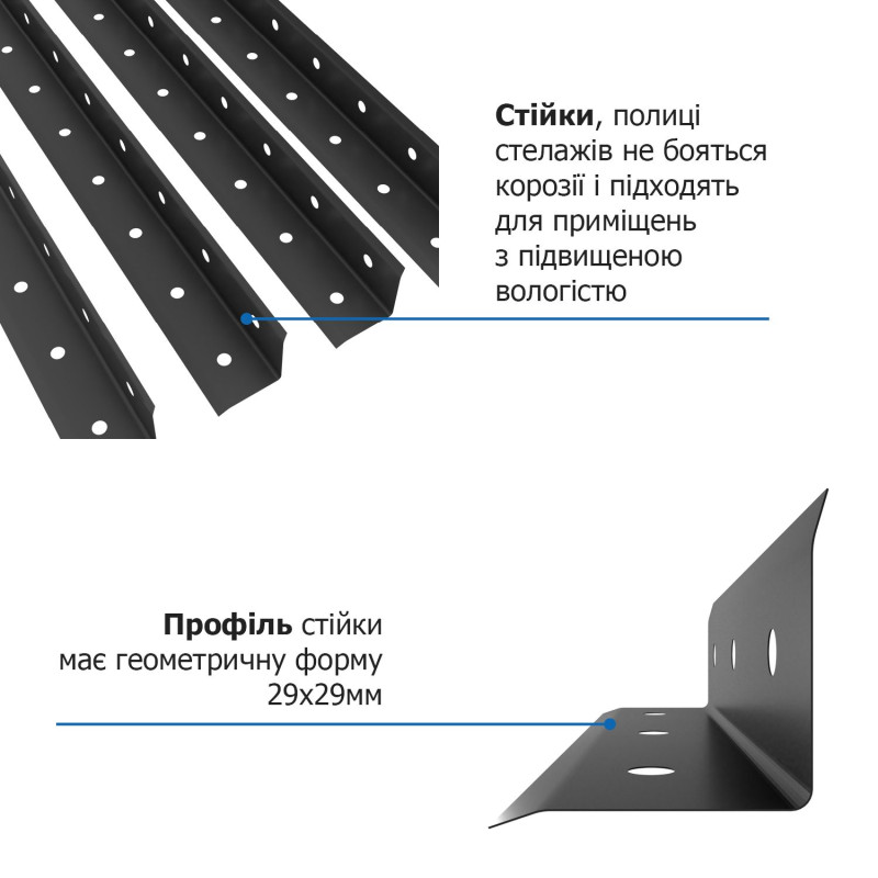 Стелаж РЕК-3 150х75х30 чорний Меткас, 35 кг/полицю, 4 полиці, фарбований, металевий