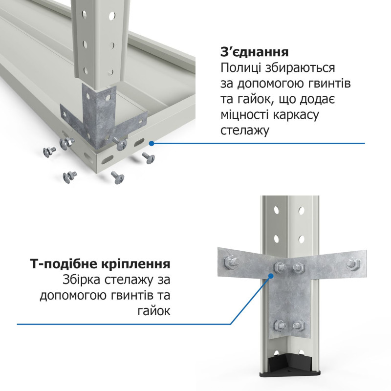 Стелаж Атлант КС 2000х1200х300 Меткас, 150 кг/полицю, 5 полиць, фарбований, металевий