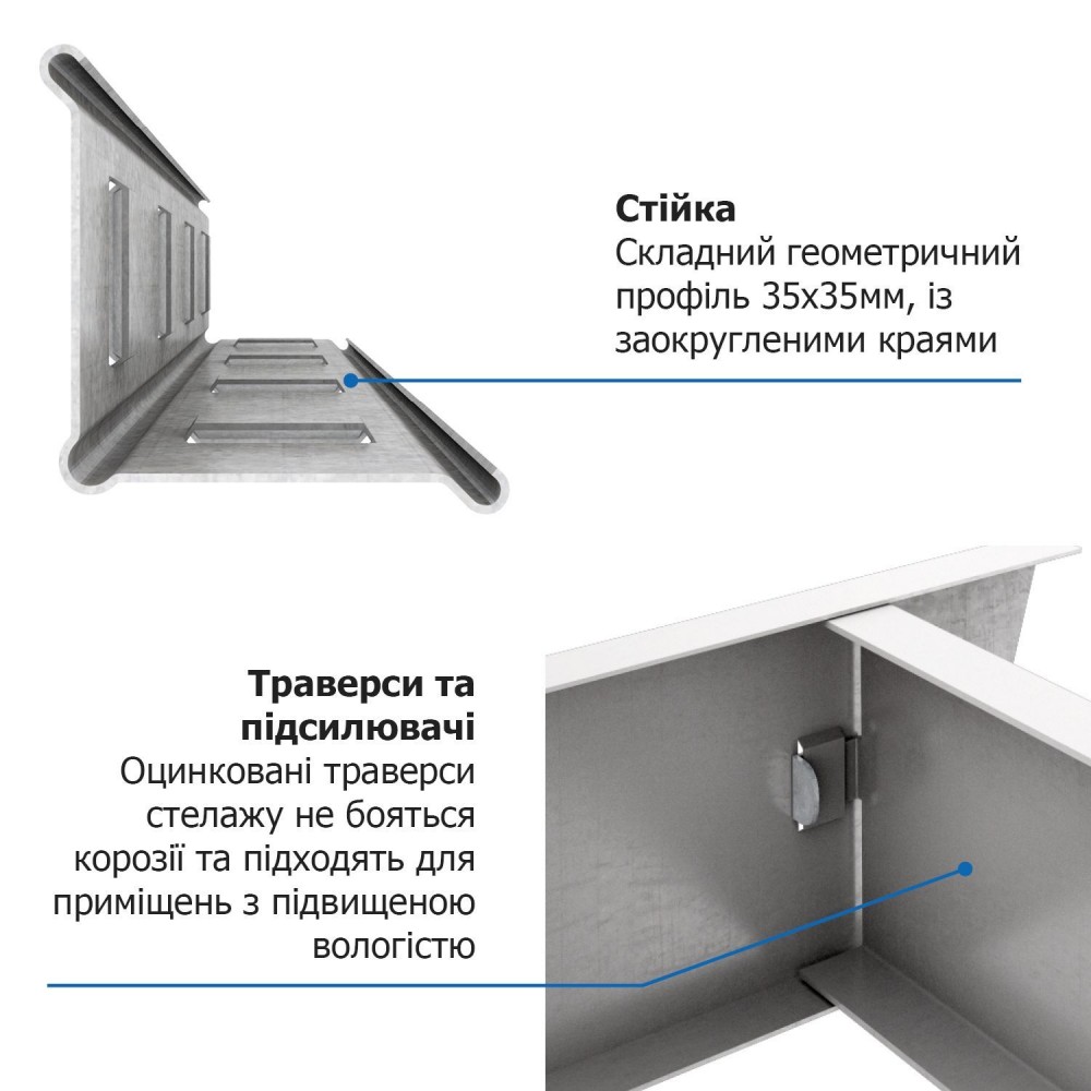 Стеллаж Бюджет ОМ 1600х900х300 Меткас, 175 кг/полку, 4 полки, МДФ, оцинкованный, металлический