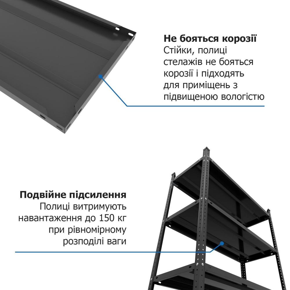 Стеллаж Атлант КС 2500х1200х600 Меткас, 125 кг/полку, 6 полок, окрашенный, металлический