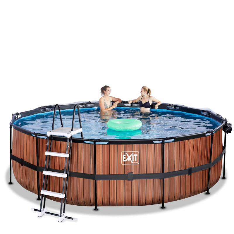 Каркасный бассейн Exit Wood 450x122 см с песочным фильтром-насосом, куполом, лестницей и тепловым насосом