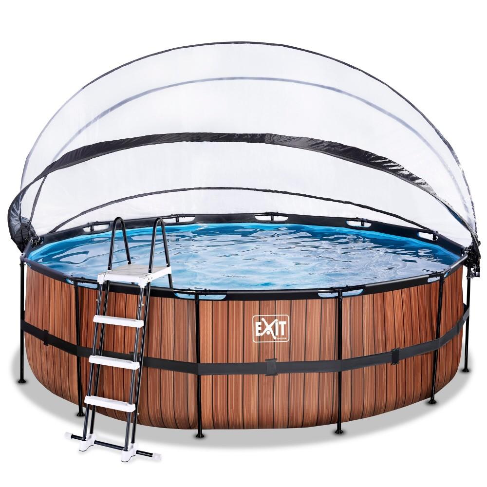 Каркасний басейн Exit Wood 450x122 см з пісочним фільтром-насосом, куполом, драбинкою і тепловим насосом